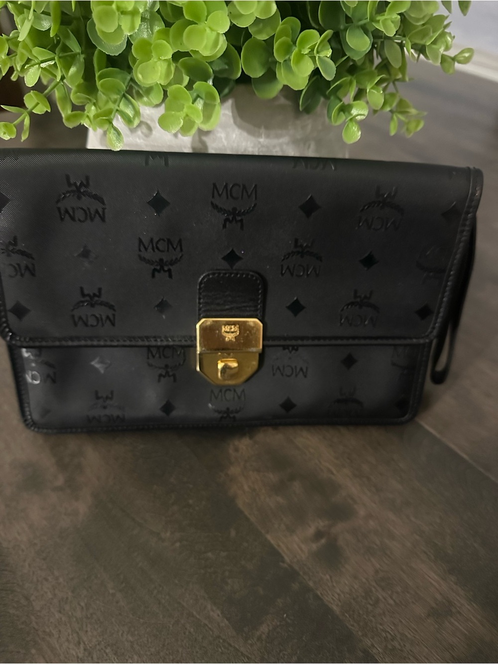 MCM Black Logo-Embossed Leather Crossbody with Gold-Tone Lock